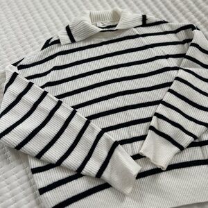 Mango Black and White Striped Turtleneck Sweater